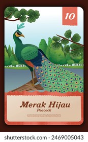 Custom game card with indonesian Peacock endemic animals illustration