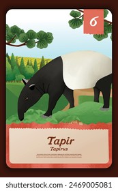 Custom game card with indonesian Tapirus endemic animals illustration