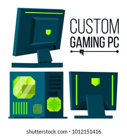 Custom Gaming PC Vector. Modern Custom Build Personal Computer. Hardline Liquid Beautiful Case Design. Isolated Flat Illustration