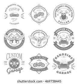 Custom Garage Label and Badges Design. Vector illustration