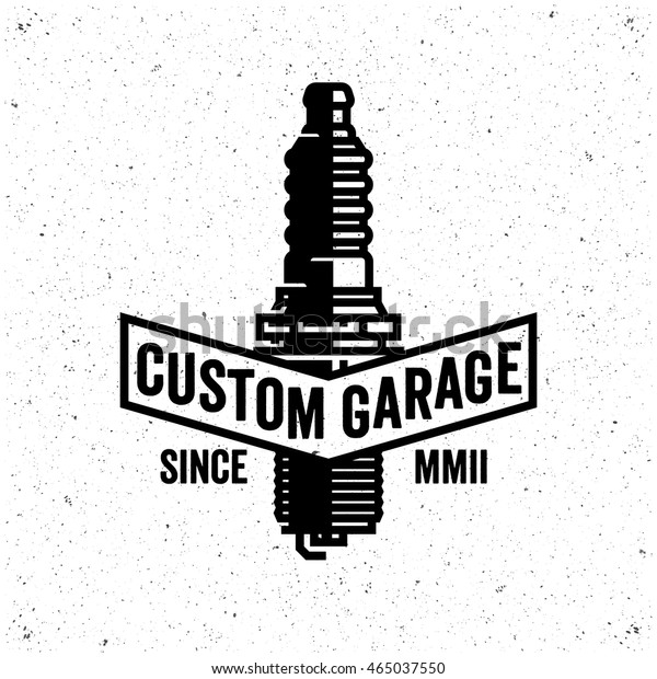 Custom garage\
logo.  Retro style sign. Spark\
plug.