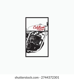Custom Garage Vintage Motorcycle Engine Illustration