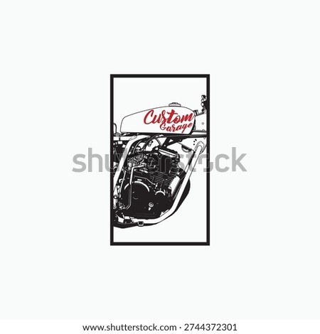 Custom Garage Vintage Motorcycle Engine Illustration