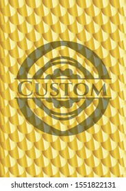 Custom gold shiny badge. Scales pattern. Vector Illustration. Detailed.