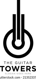 Custom Guitar Building Hotel editable logo concept. 