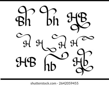 Custom H and B Lettering Logo: Overlapping Monogram Calligraphy, Modern HB Alphabet Logo: Hand-Drawn Calligraphy and Monogram