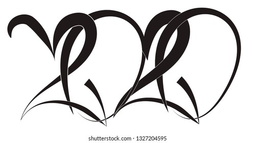 Custom hand lettered 2020 textured brush calligraphy isolated on white background, EPS10 vector illustration.
