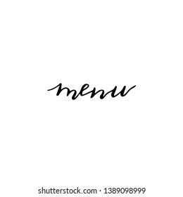 Custom hand  lettering word menu. Handwritten wedding, holiday greeting text. Stock vector illustration.  Isolated on white background.