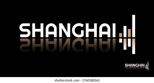 Custom Handmade Shanghai City Finance Vector Logo for marketing, tourism, travel and events promotion in white and gold font on black background