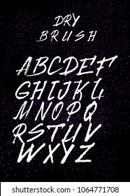 Custom handwritten alphabet. HandMade Typeface 'Dry Brush'. Original Letters and Numbers. Vintage retro textured hand drawn type with grunge effect. Vector illustration