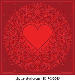 A custom hearts poker suit mandala design in vector format with a simple border.