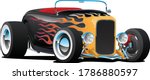 Custom Hot Rod Roadster Car with Flames, Chrome Rims and White Wall Tires, Isolated Vector Illustration