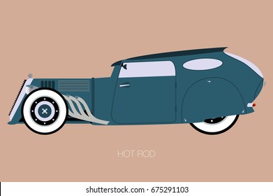 custom hot rod, vector, illustration, side view
