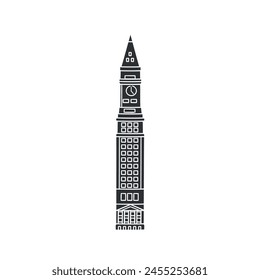 Custom House Tower Icon Silhouette Illustration.Boston Vector Graphic Pictogram Symbol Clip Art. Doodle Sketch Black Sign.