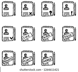 Custom icons set. collection of icons with the theme of personal data. personal file of an employee or client with marks.