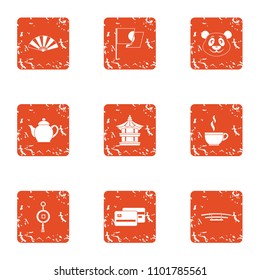 Custom icons set. Grunge set of 9 custom vector icons for web isolated on white background