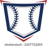 Custom illustrated baseball logo icon of home plate with baseball stitching stylized. Vector eps graphic design.