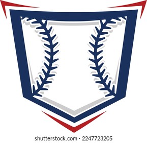 Custom illustrated baseball logo icon of home plate with baseball stitching stylized. Vector eps graphic design.