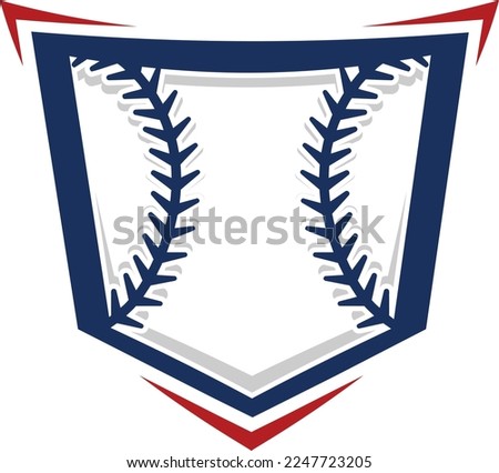 Custom illustrated baseball logo icon of home plate with baseball stitching stylized. Vector eps graphic design.