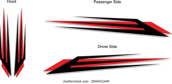 Custom illustrated vehicle stripe decal design kit for sides and top of car, truck, motorcycle, boat and more. Sharp pointy geometric wing design. Vector eps graphic design.