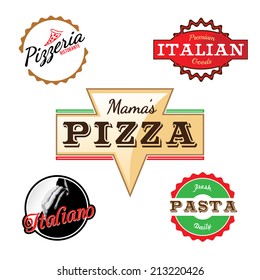 Custom labels logos in vector format for a pizza restaurant or Italian deli.