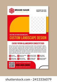 custom landscape design flyer design template use horizontal layout. white background with yellow and red on element and infographic. rectangle shape for space of photo collage.