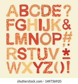 Custom Latin alphabet set with character symbols and punctuation marks