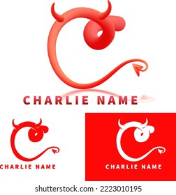 custom letter C. 3d devil form initial logo vector illustration