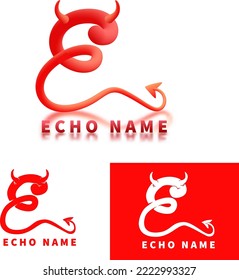 custom letter E. 3d devil form initial logo vector illustration