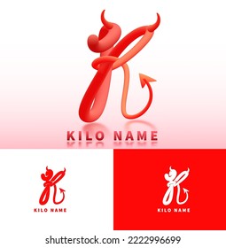 custom letter K. 3d devil form initial logo vector illustration