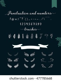 Custom lettering set. Hand-drawn numbers and punctuation. Vector illustration
