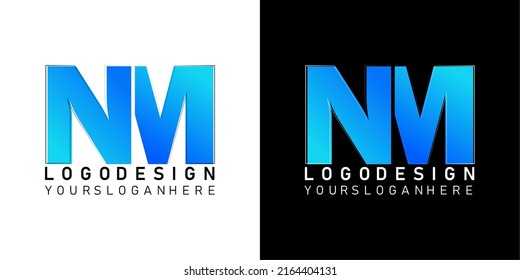 Letras de logotipo personalizadas "N" y "M" con fondo en blanco y negro