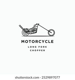 Custom long fork chopper motorcycle line art outline logo vector icon illustration