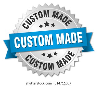 custom made 3d silver badge with blue ribbon