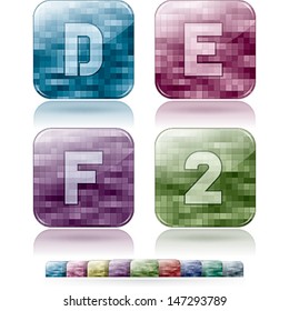 Custom made alphabet (drawn from the scratch) digits and capital letters icons set:  D, E, F, 2. 