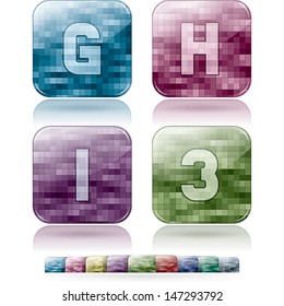 Custom made alphabet (drawn from the scratch) digits and capital letters icons set:  G, H, I, 3. 