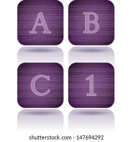 Custom made alphabet (drawn from the scratch)  sans serif digits and capital letters icons set: A, B, C, 1. 