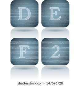 Custom made alphabet (drawn from the scratch)  sans serif digits and capital letters icons set: D, E, F, 2. 