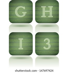 Custom made alphabet (drawn from the scratch)  sans serif digits and capital letters icons set: G, H, I, 3. 