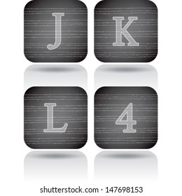 Custom made alphabet (drawn from the scratch)  sans serif digits and capital letters icons set: J, K, L, 4. 