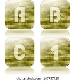 Custom made alphabet (drawn from the scratch) digits and capital letters icons set: A, B, C, 1. 