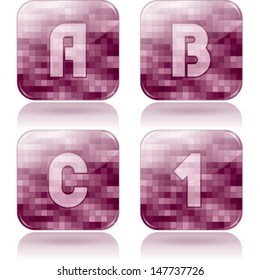 Custom made alphabet (drawn from the scratch) digits and capital letters icons set: A, B, C, 1. 