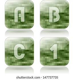 Custom made alphabet (drawn from the scratch) digits and capital letters icons set: A, B, C, 1. 