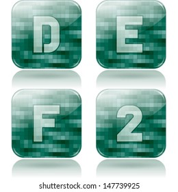 Custom made alphabet (drawn from the scratch) digits and capital letters icons set: D, E, F, 2. 