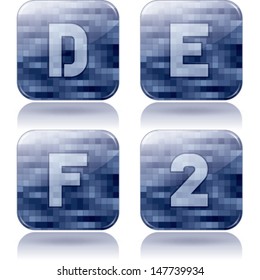 Custom made alphabet (drawn from the scratch) digits and capital letters icons set: D, E, F, 2. 