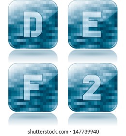 Custom made alphabet (drawn from the scratch) digits and capital letters icons set: D, E, F, 2. 