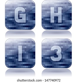 Custom made alphabet (drawn from the scratch) digits and capital letters icons set: G, H, I, 3. 