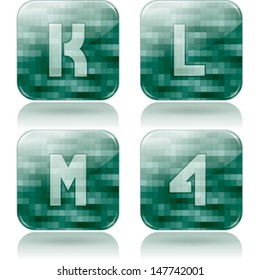 Custom made alphabet (drawn from the scratch) digits and capital letters icons set: J, K, L, 4. 