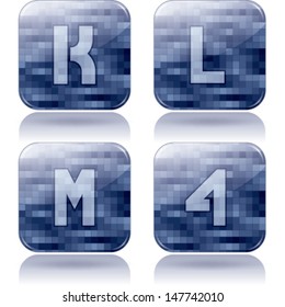 Custom made alphabet (drawn from the scratch) digits and capital letters icons set: J, K, L, 4. 