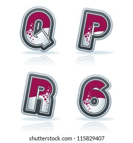 Custom made (drawn from the scratch) blue-red "bubble" digits and capital letters icons set: Q, P, R, 6.